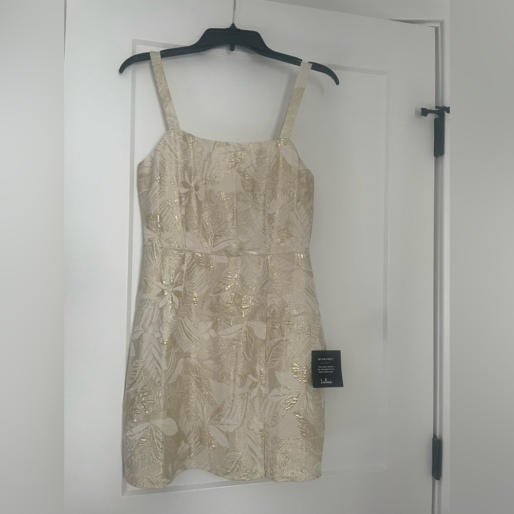 Lulu's Gold Floral Brocade Midi Dress